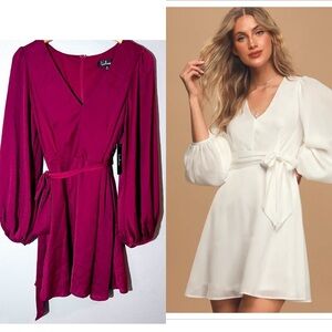 Lulu’s Mini Dress Vneck balloon sleeve sz Medium Maroon